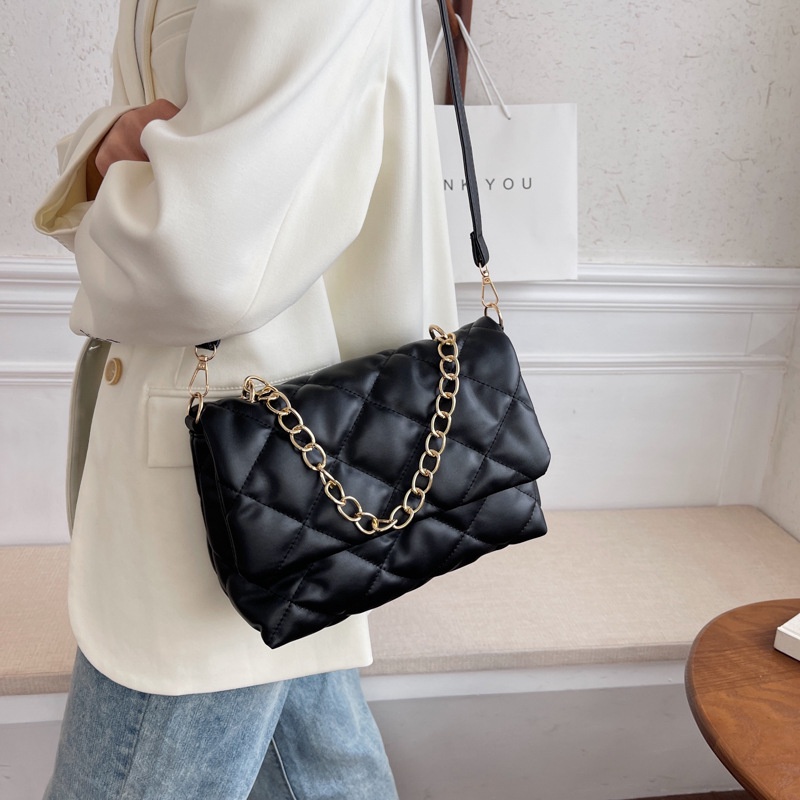 JASMIN NOIR Túi Đeo Chéo Dáng Vuông Nhỏ Họa Tiết Caro Phối Dây Xích Thời Trang Cao Cấp Cho Nữ