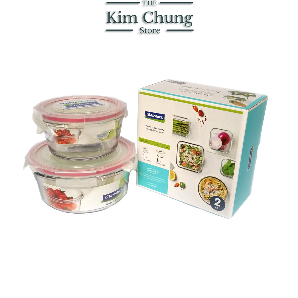 Bộ 2 Hộp Thủy Tinh Tròn Cường Lực Glasslock Hàn Quốc GL1471 (360ml + 730ml)