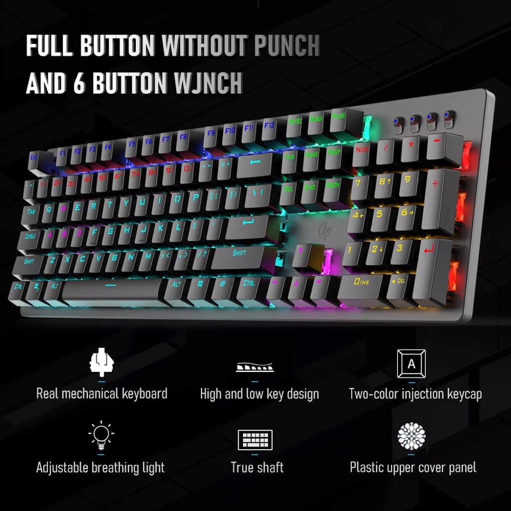 Bàn phím cơ thật gaming HP GK100F nhiều chế độ LED Cho game thủ siêu bền - Hàng chính hãng BH 12 tháng