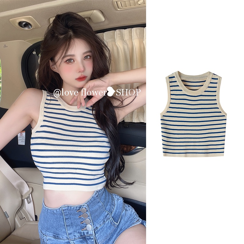 Áo Thun Croptop Ngắn Tay Họa Tiết Kẻ Sọc Thời Trang Cho Nữ