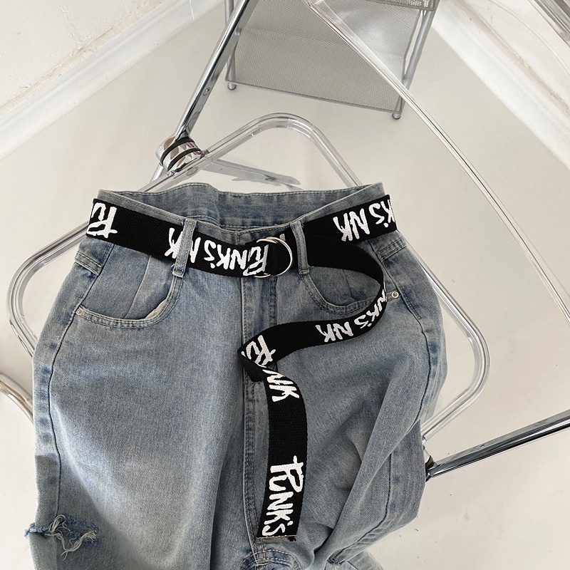 Thắt Lưng Vải Canvas Phối Hai Khóa Tròn In Chữ Graffiti Thời Trang Cá Tính