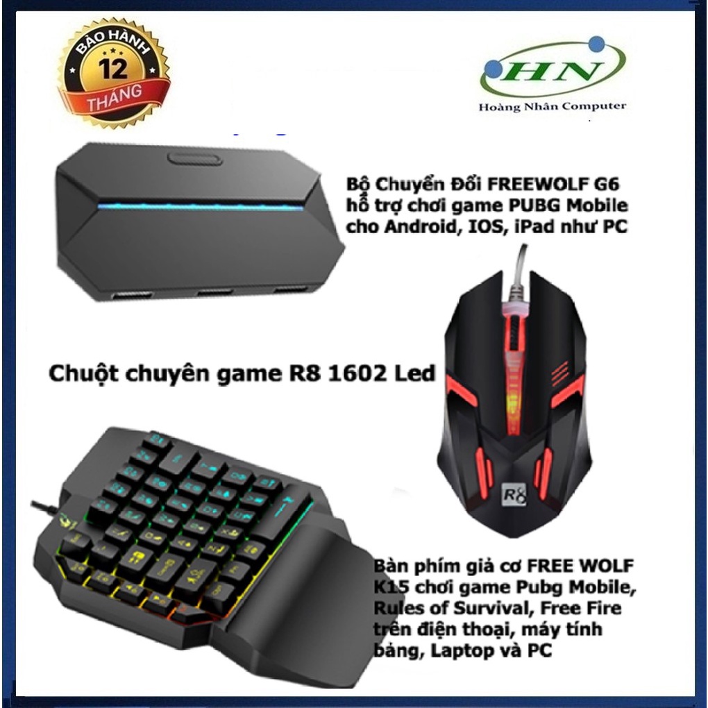 COMBO Bàn phím giả cơ FREE WOLF K15 và Bộ Chuyển Đổi FREEWOLF G6 + Chuột chuyên game R8 1602 BF00138 (Tặng Kèm Lót Chuột