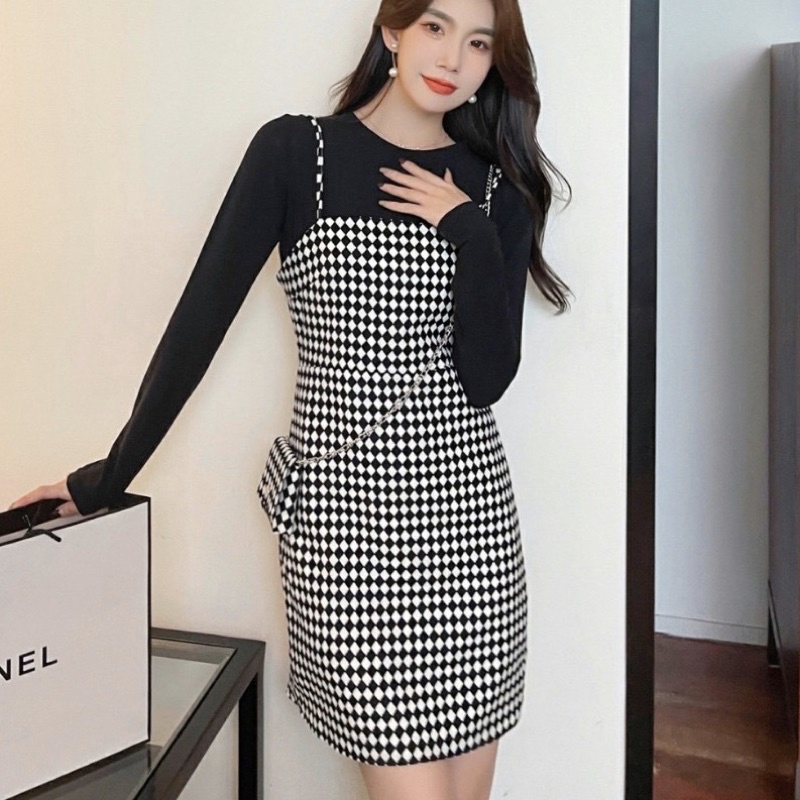 Set váy dạ hàng hai lớp mix áo len tay dài siêu xinh