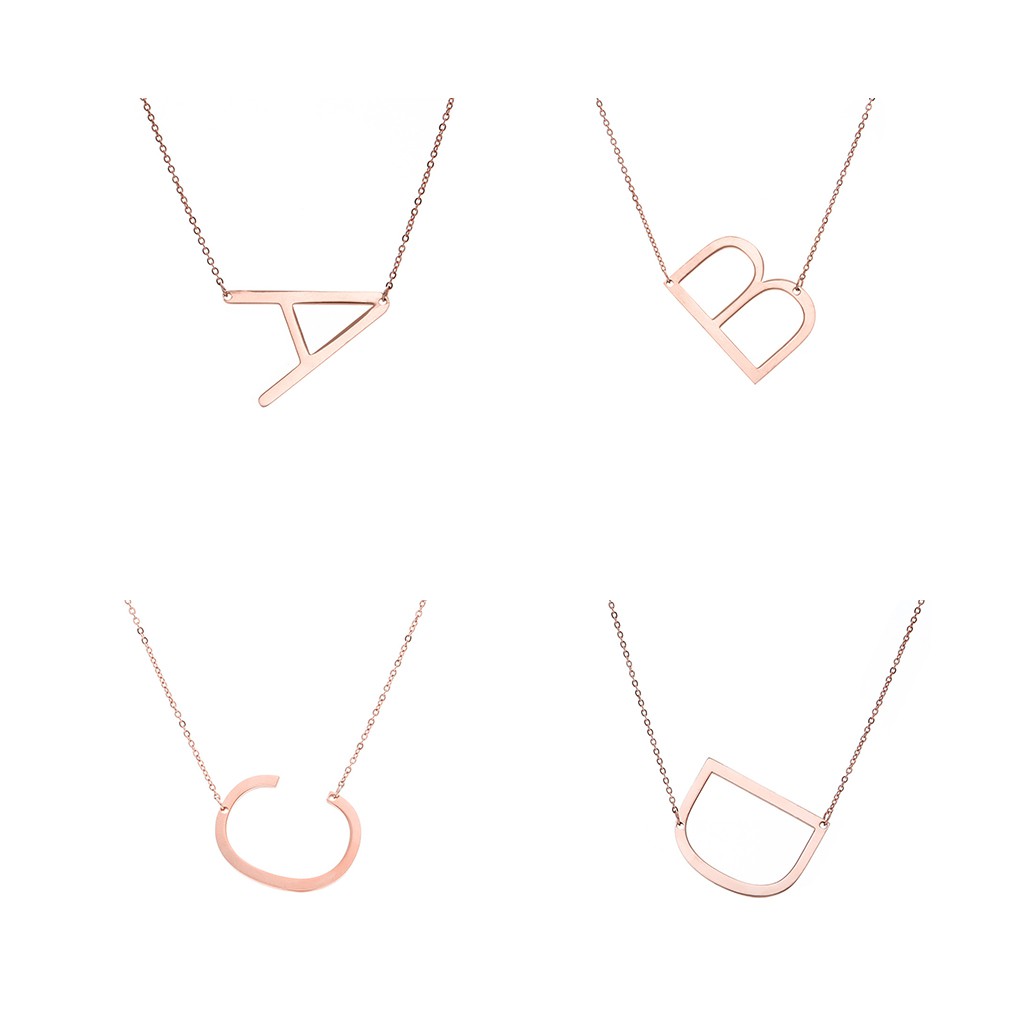 Dây chuyền inox màu vàng hồng phối mặt dây kim loại khắc chữ đơn giản