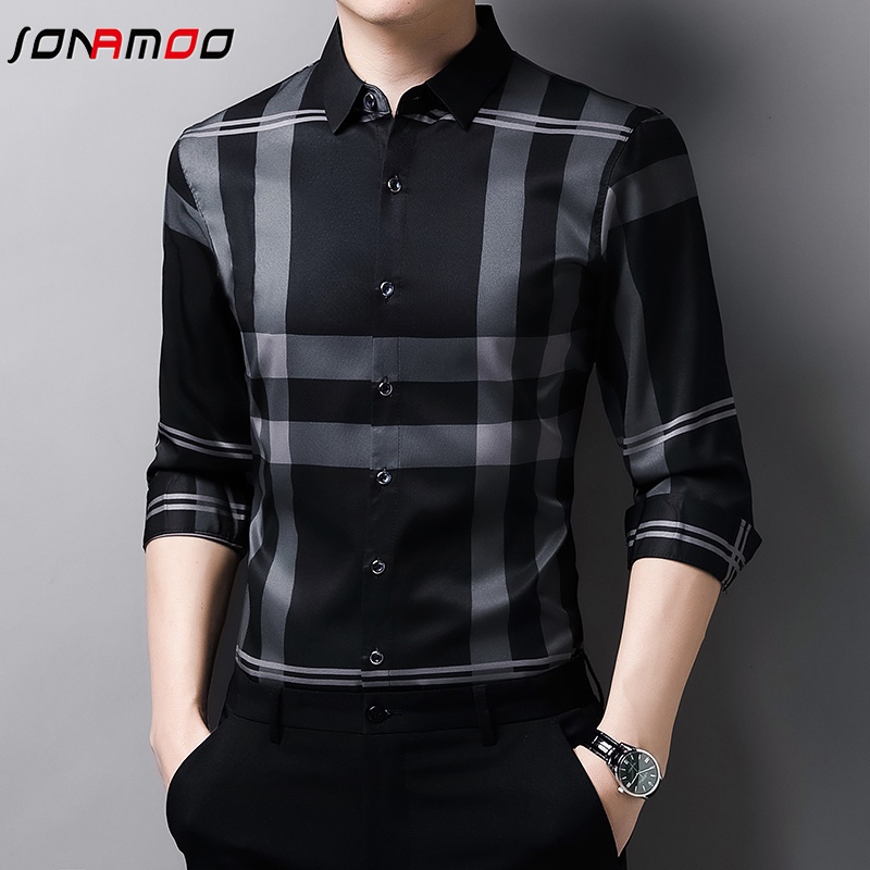 Áo Sơ Mi Nam Tay Dài Kẻ Sọc Vuông 4 Màu Sắc Thời Trang