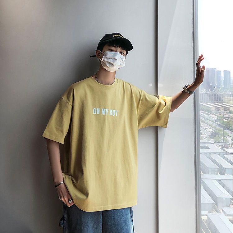 Áo Thun Tay Ngắn Cổ Tròn Dáng Rộng In Chữ Phong Cách Hàn Quốc Thời Trang Mùa Hè Cho Nam