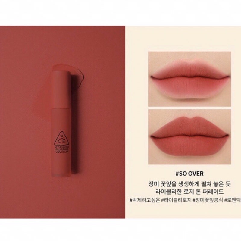 Son kem 3CE Blurring Liquid Lip màu So Over - Màu hoa hồng pha sắc đỏ | Shopee Việt Nam