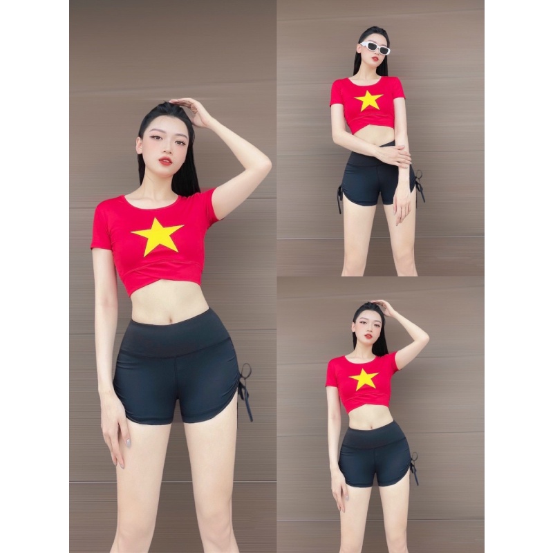 Áo Croptop Cờ đỏ sao vàng chuẩn đẹp (đồ tập gym-yoga-zumba nữ)