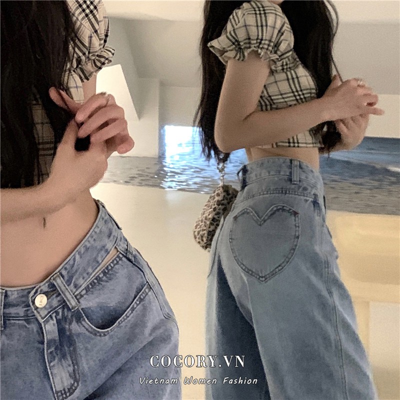 Cocory vn Quần jean ống rộng lưng cao phong cách Hàn Quốc thời trang dành cho nữ