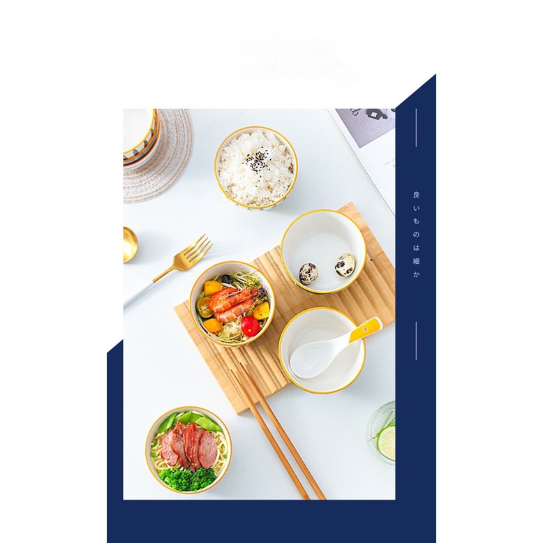 Chén ăn cơm, bát trang trí, bát ăn ngũ cốc họa tiết vintage đơn giản và sang trọng.