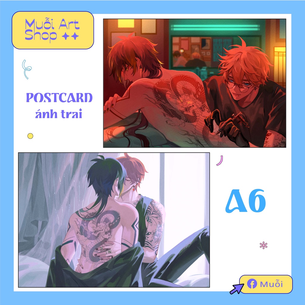 Postcard / Tranh in Genshin Impact Couple nhân vật Childe x Zhongli Tattoo