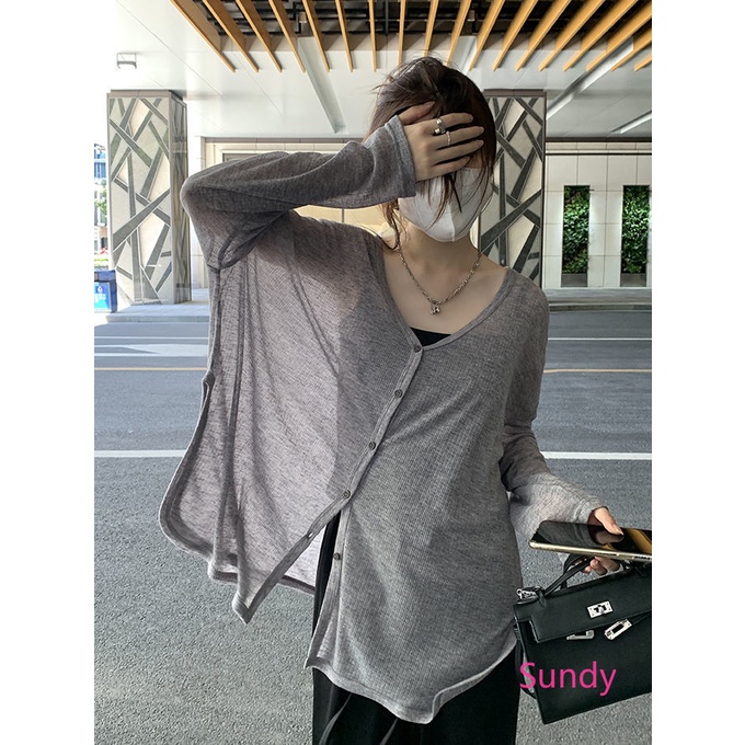 Áo Khoác Cardigan Mỏng Tay Dài Dáng Rộng Thời Trang Mùa Thu Cho Nữ