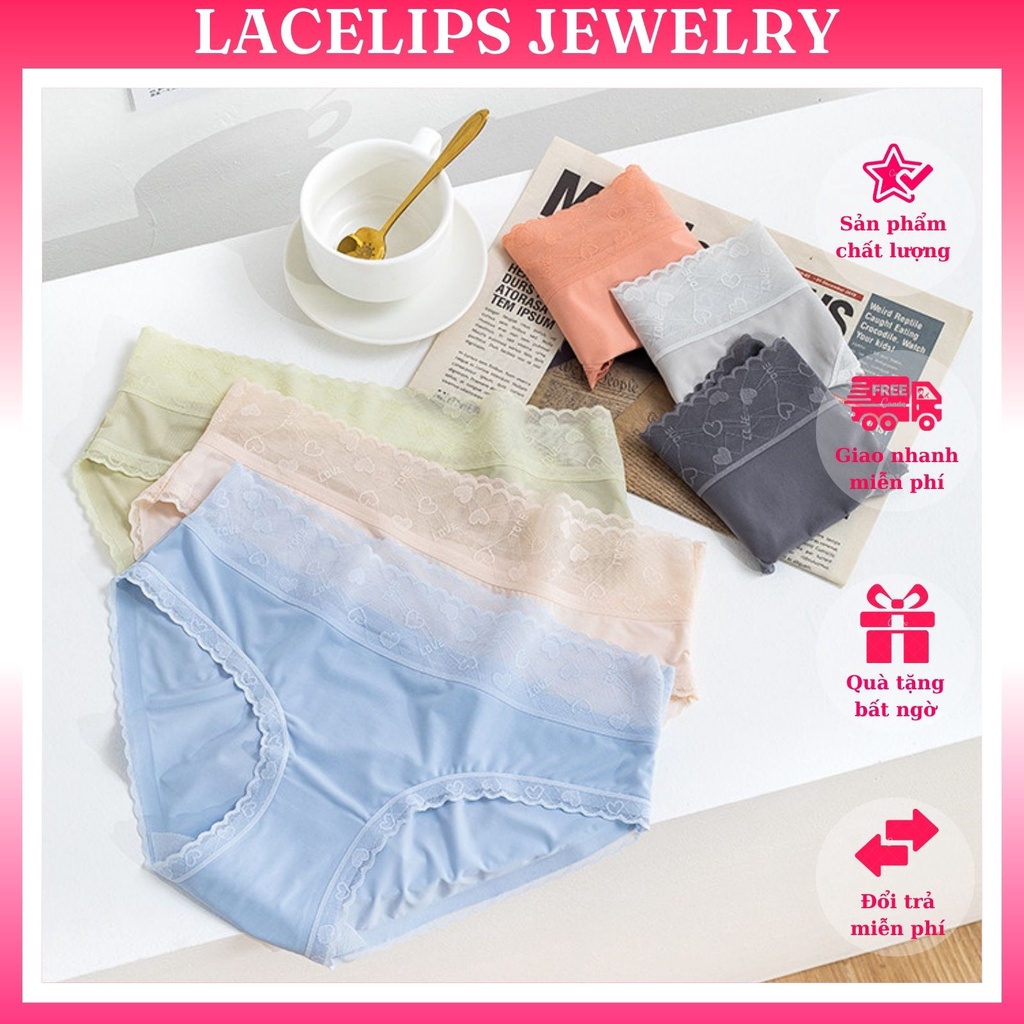 Quần lót nữ lụa băng - quần chip nữ tàng hình cạp ren họa tiết tim - có bigsize