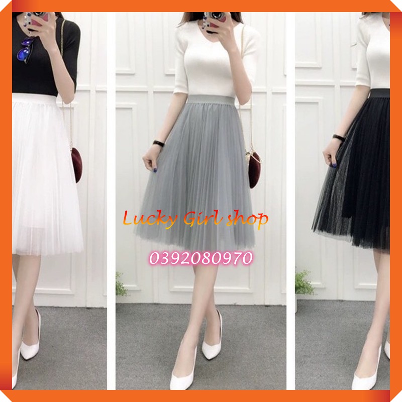 Chân Váy Midi Ren Voan 3 Lớp Dập Li Sang Chảnh Dài 65cm - Hàng nhập Quảng Châu - Lucky Girl shop