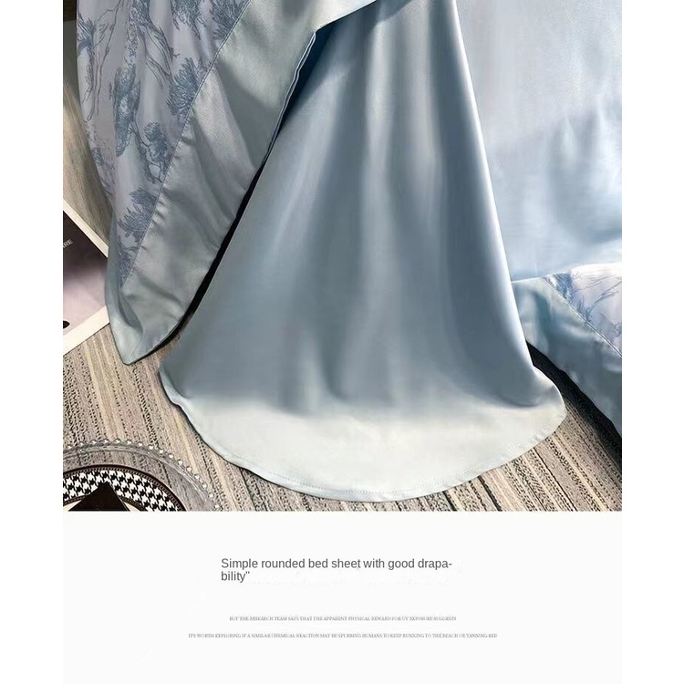 100 Tencel four-piece set summer ice silk bed sheet quilt cover light luxury Nordic style bed hat three-piece set bedding 4