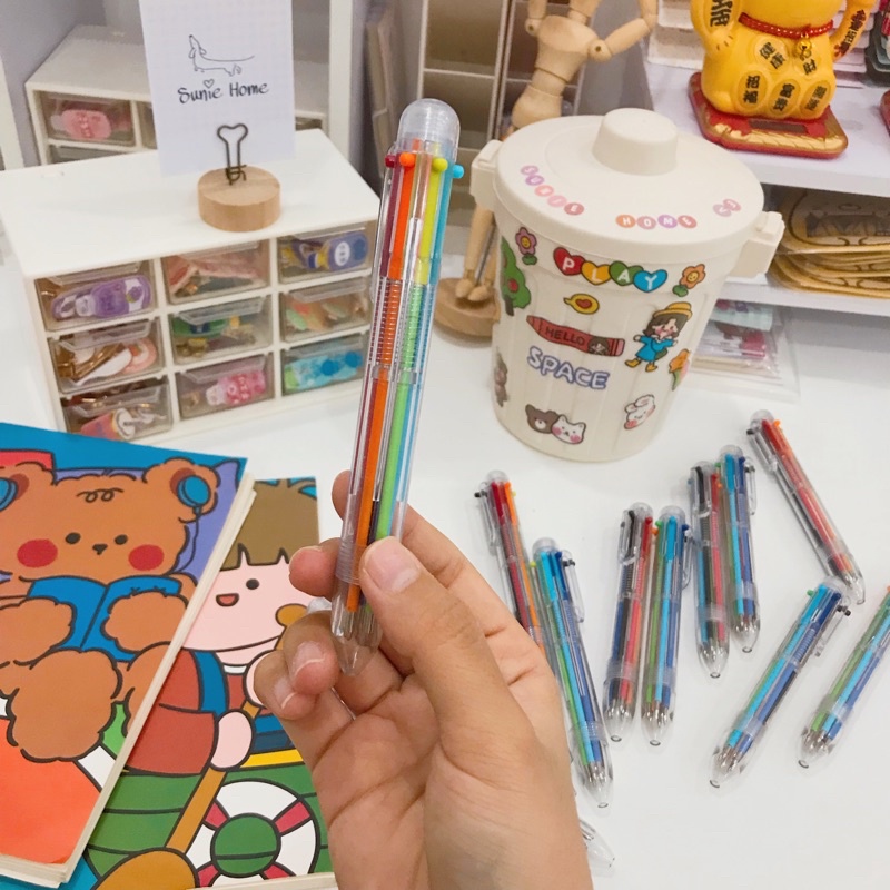 Bút Bi 6 Màu Thiết Kế Vỏ Trong Suốt
