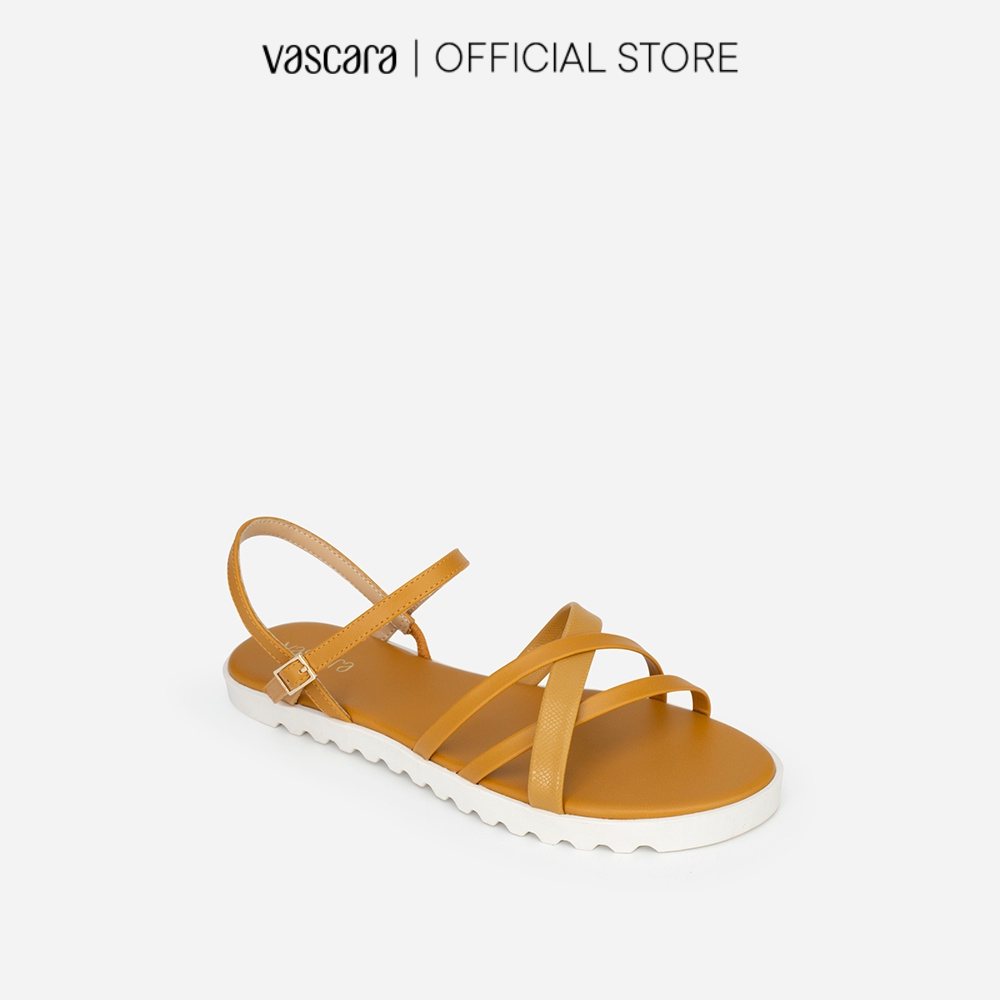 Vascara Giày Sandal Quai Đan Phối Vân Da Kỳ Đà - SDK 0318 - Màu Vàng Đậm