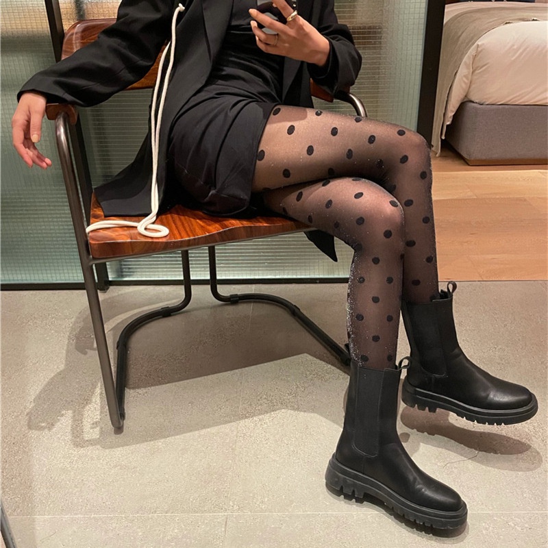 Quần tất lưới họa tiết chấm bi màu đen quyến rũ cho nữ