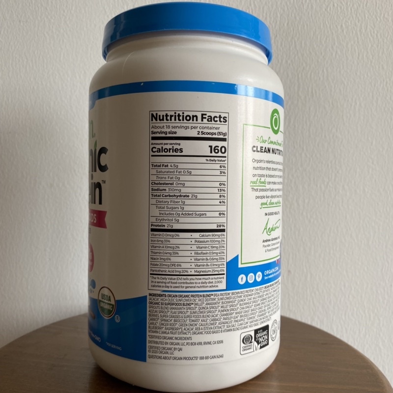 Bột đạm thực vật hữu cơ Orgain Protein organic Superfoods 918g vị vani order US