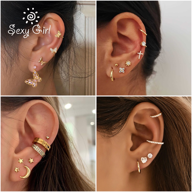 Bông Tai Nhiều Lỗ Hình Bướm Đính Đá Thời Trang Gợi Cảm Cho Nữ