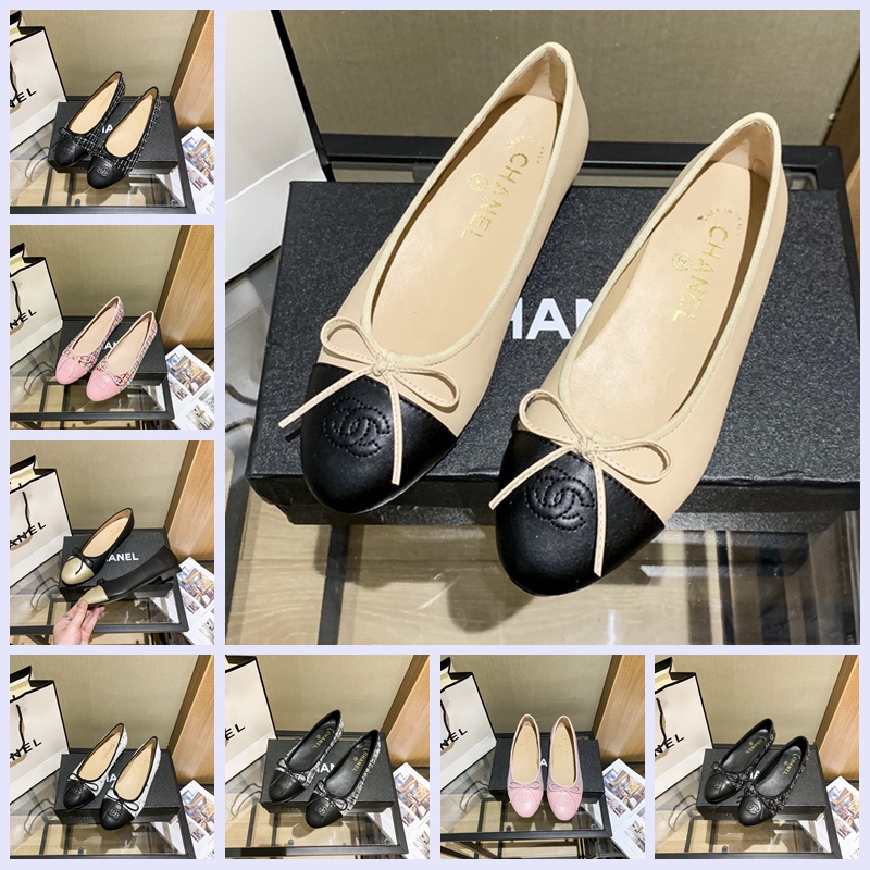 Giày Búp Bê Chanel Đế Bằng Thắt Nơ Nữ Tính