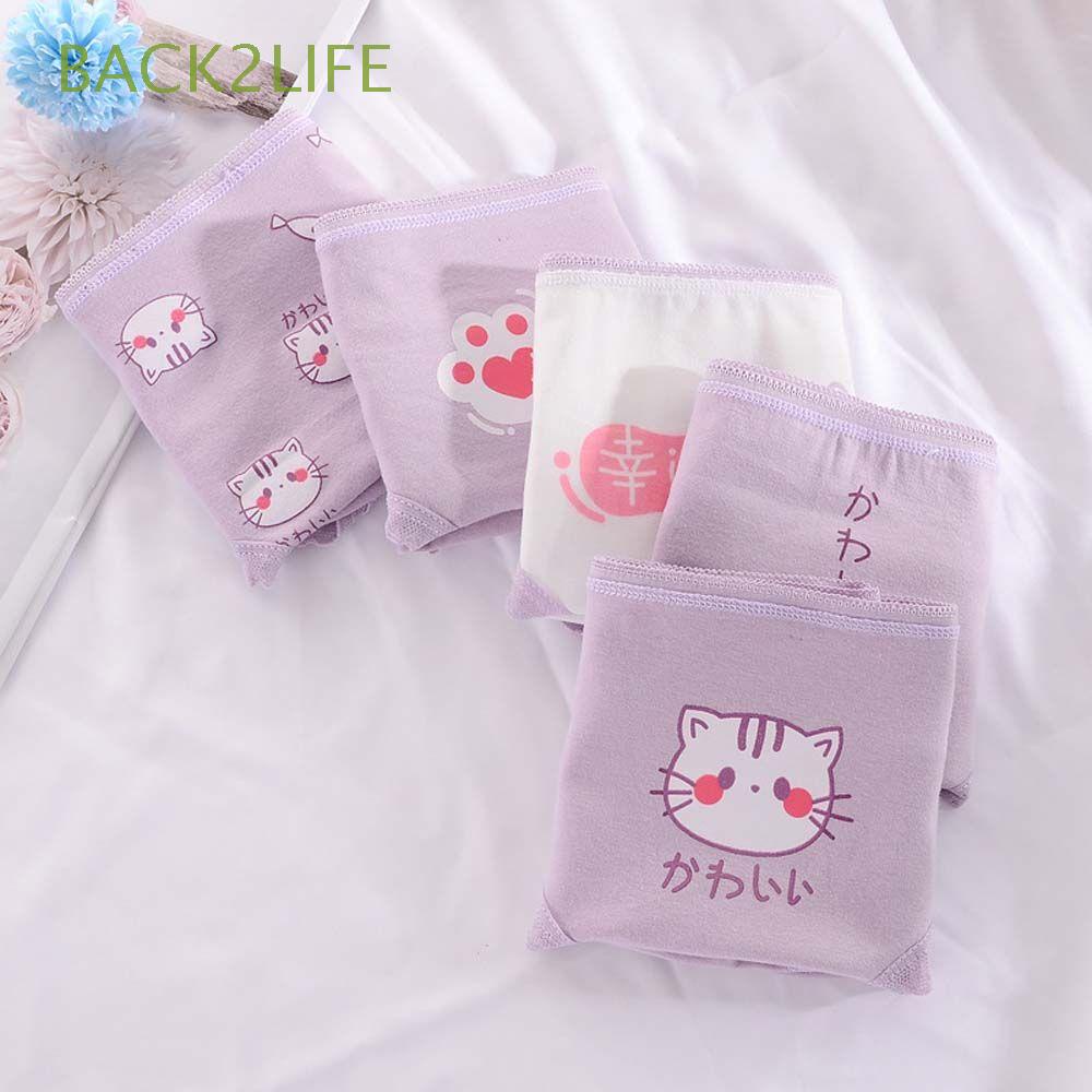 Quần lót cotton không đường may in hình chân mèo dễ thương cho nữ BACK2LIFE