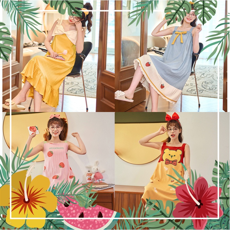 Váy ngủ 2 dây, đồ ngủ chất cotton tinh khiết siêu nhẹ, siêu mát (hàng Quảng Châu - video thật)