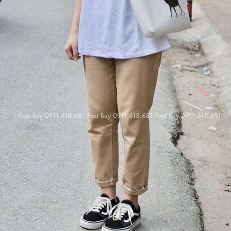 Quần dài kaki nam nữ ống suông basic - Kiểu quần baggy đen trơn ống rộng unisex | BigBuy360 - bigbuy360.vn