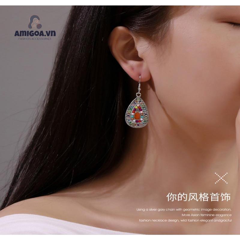 Bông Tai Hình Giọt Nước Nhiều Màu Sắc Phong Cách Cổ Điển