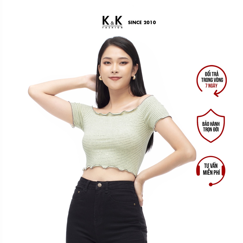 Áo Thun Trễ Vai Nữ K&K Fashion ASM06-25 Màu Xanh Croptop