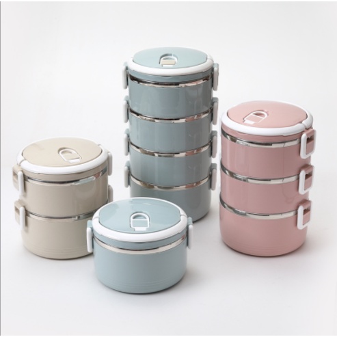 Hộp cơm giữ nhiệt lõi inox 2 tầng size to HC1 15x15 cm Lunch Box hộp cơm cute dễ thương pastel