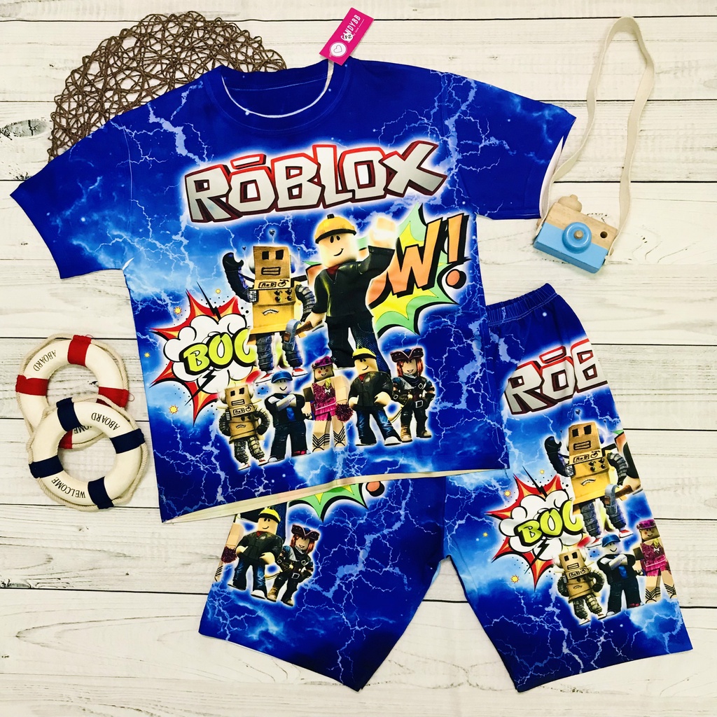 Đồ Bộ cho bé, bộ đồ thun lạnh cộc tay cho bé trai in 3D hình Roblox bé trai size đại từ 10-60kg