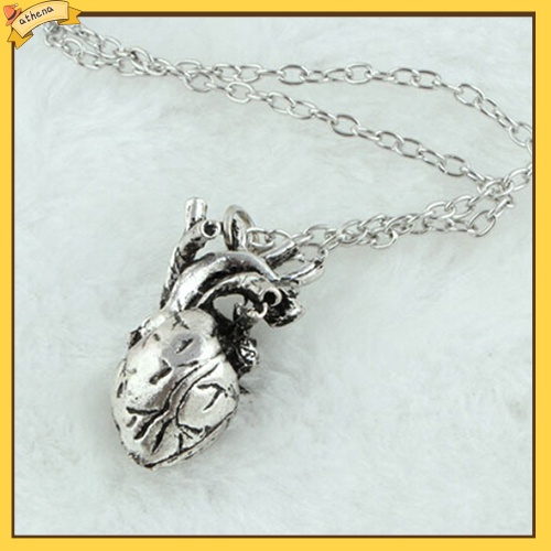 ATH_Men Retro 3D Anatomical Human Hollow Heart Pendant Necklace Punk Chain