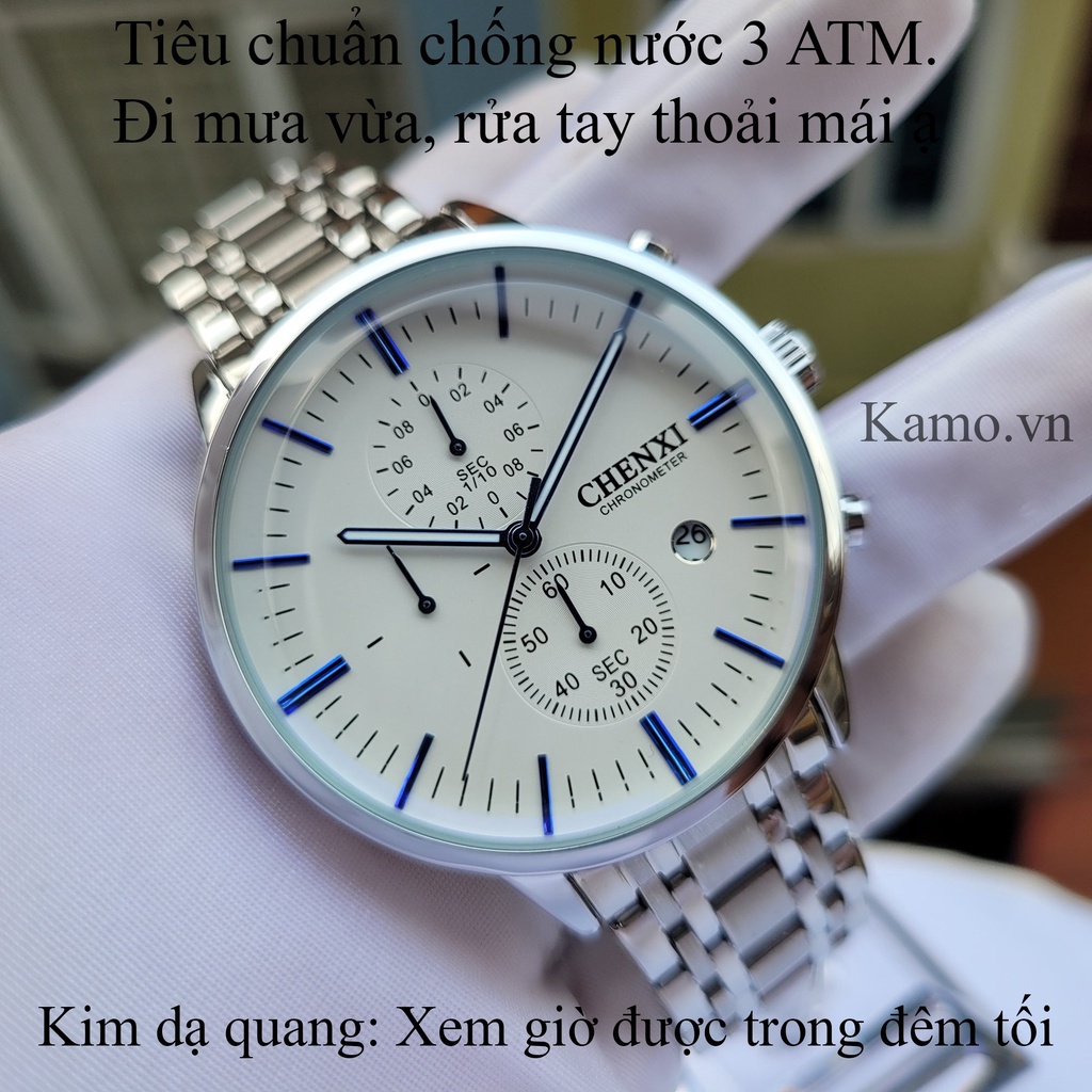 Đồng hồ nam chính hãng Chenxi 13K5, đồng hồ thời trang nam dây kim loại thép không gỉ, đồng hồ đeo tay nam màu bạc - đen