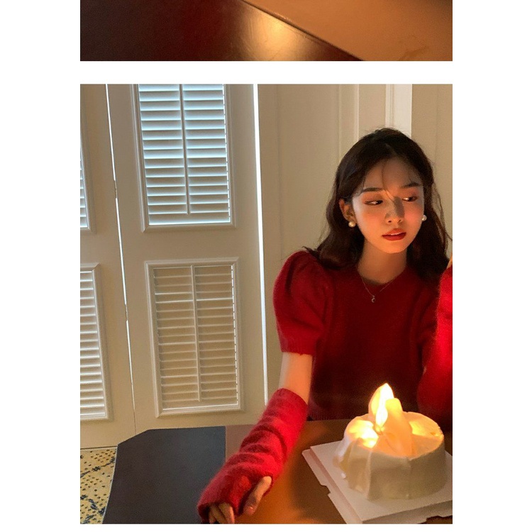 Áo Sweater Dệt Kim Tay Phồng Ngắn Thời Trang Thu Đông Cho Nữ