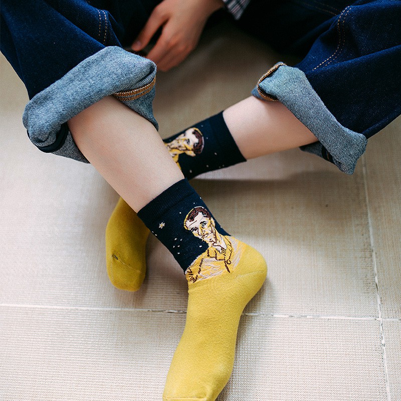 Đôi Vớ Cotton Họa Tiết Tranh Nổi Tiếng Harajuku Vui Nhộn Dành Cho Nữ