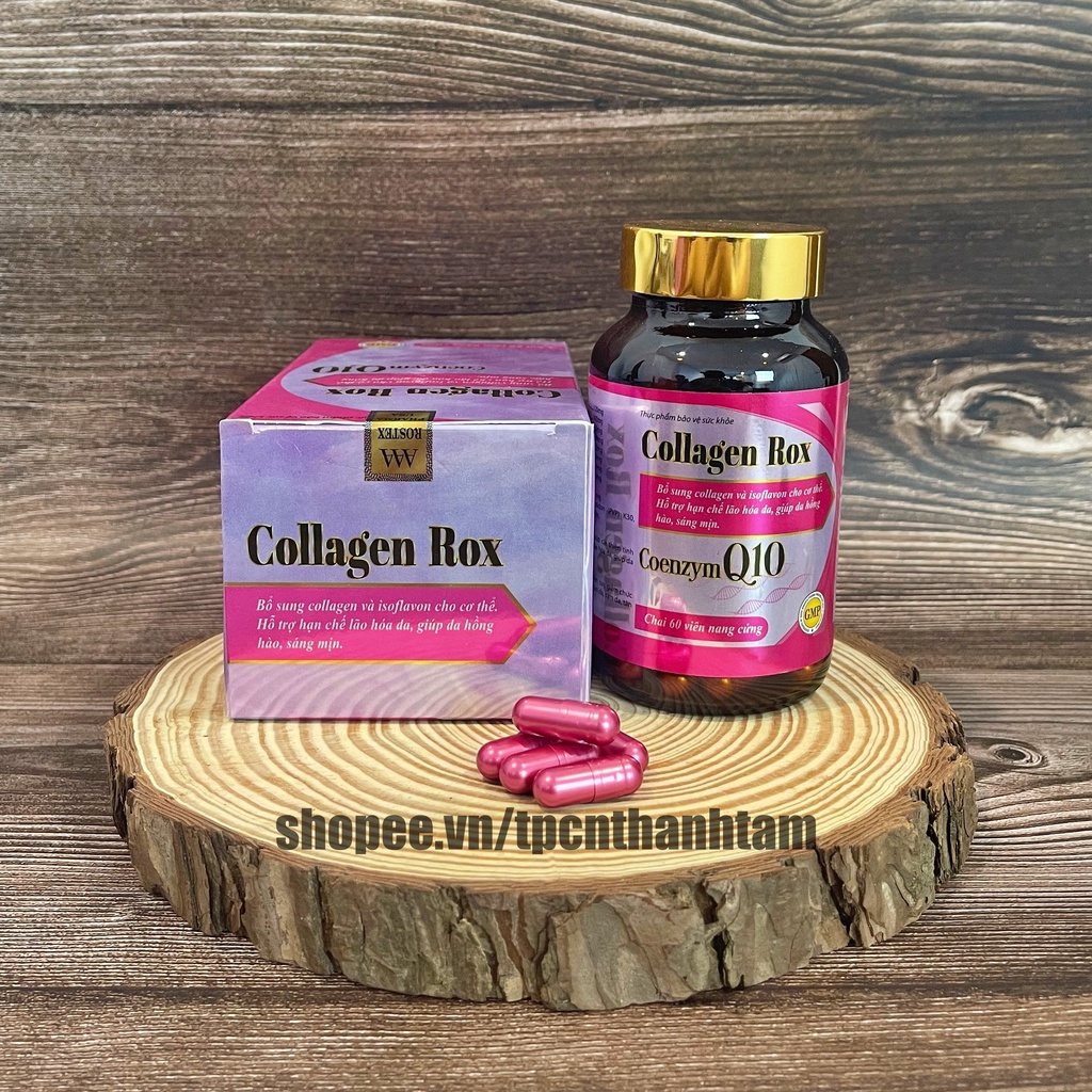 Viên uống đẹp da Colagen Rox bổ sung vitamine giúp trắng da, sáng da, giảm nám, mờ thâm - Chai 60 viên ( Hồng )