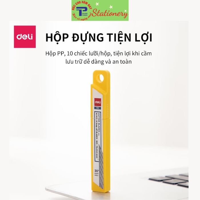 Lưỡi dao rọc giấy Deli, Bạc, đầu nhọn, 10 chiếc/hộp - E2015