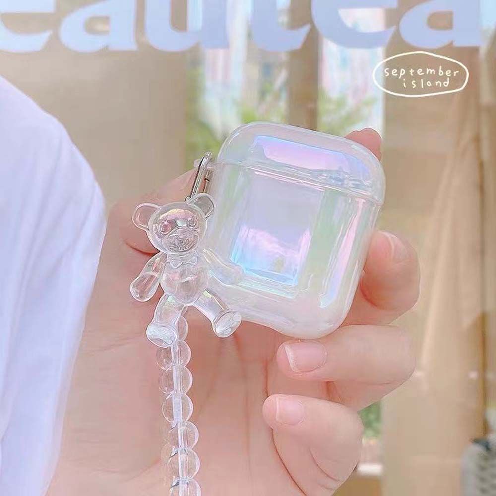 Dây đeo điện thoại dạng chuỗi hạt màu laser mặt hình chú gấu/ bướm dễ thương sáng tạo