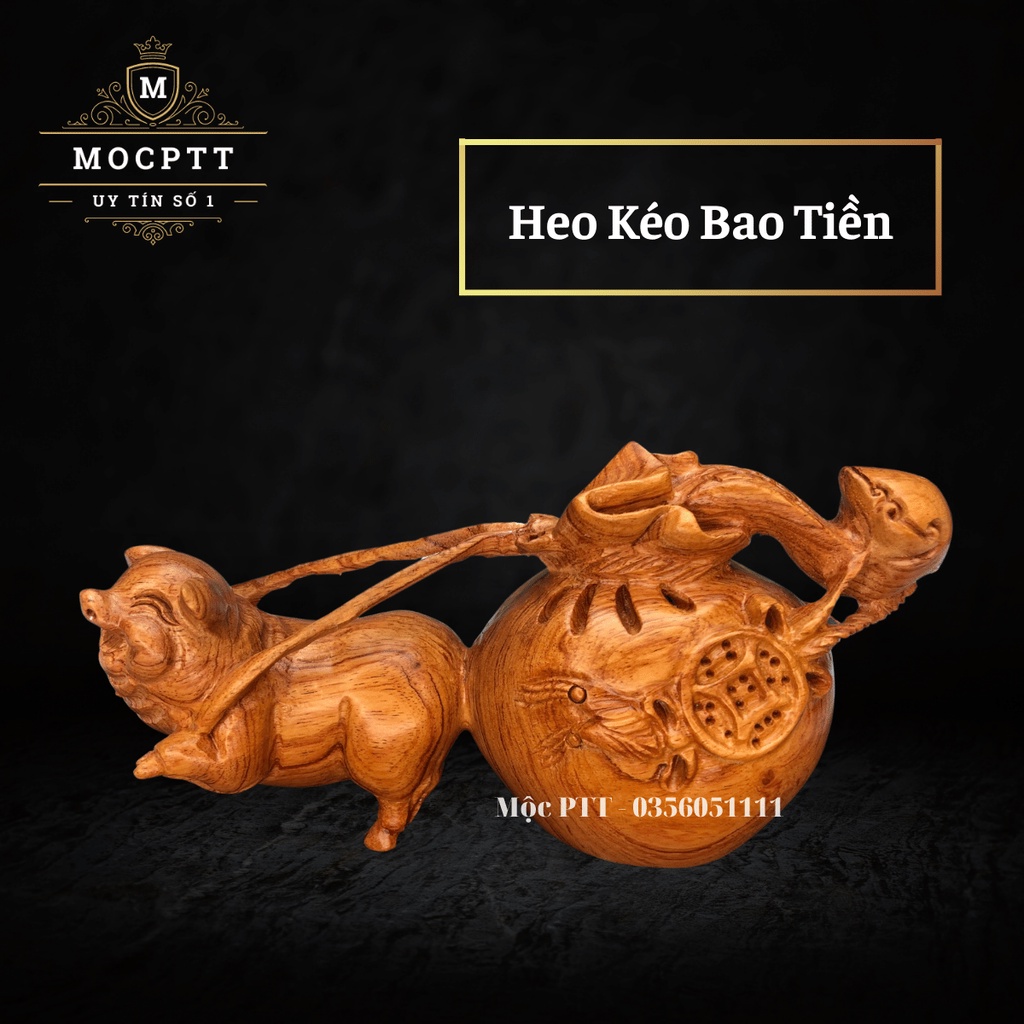 Tượng Con Heo ( Hợi ) Kéo Bao gỗ Hương Đá kích thước Rộng 20 30 cm CG12
