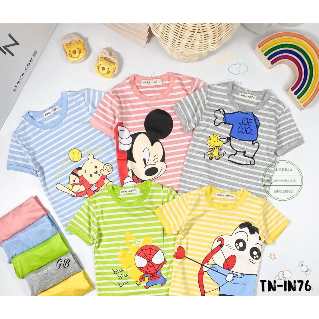Bộ Quần Áo Ngắn Tay Minky Mom, Vải Thun Lạnh Thoáng Mát, In Hoạ Tiết Hoạt Hình - Mã:  MMCT7
