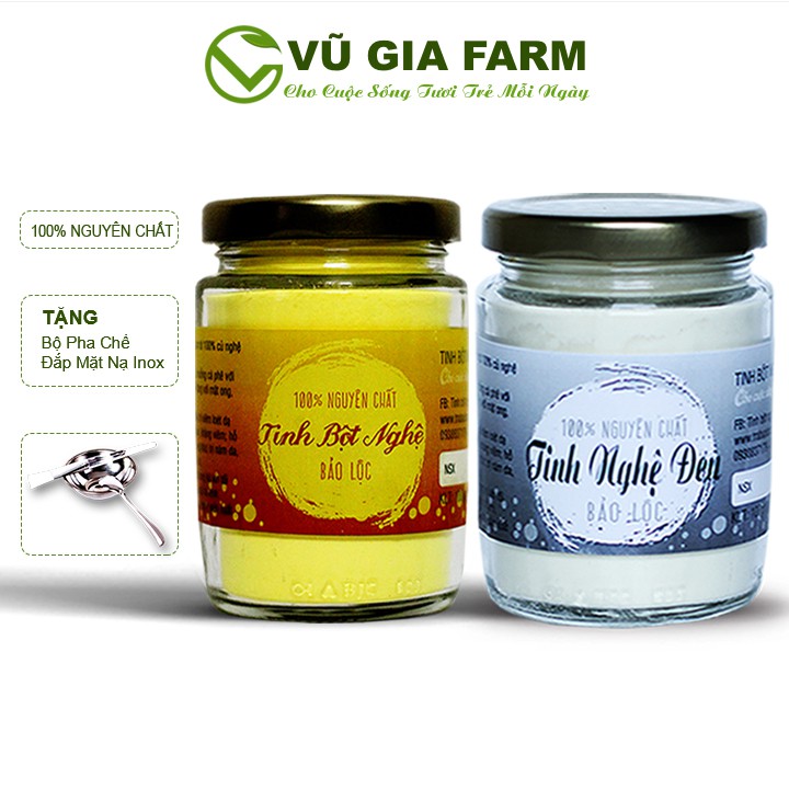 Combo Tinh Bột Nghệ + Tinh Nghệ Đen - Nguyên Chất Vũ Gia (100g/hũ)  + Tặng Bộ Đắp Mặt - Đắp mặt nạ, dạ dày tiêu hóa