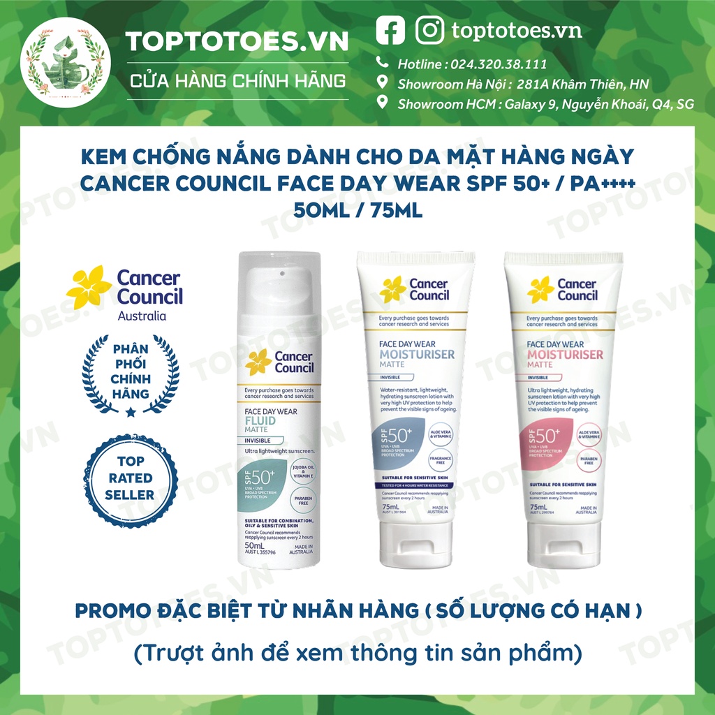 Kem chống nắng Cancer Council Face Day Wear Invisible SPF 50+ PA ++++ dành