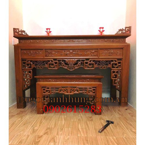 Bàn thờ, Bộ bàn thờ mẹ con gỗ gỗ đỏ Kích thước: 176 x 127 x 81.