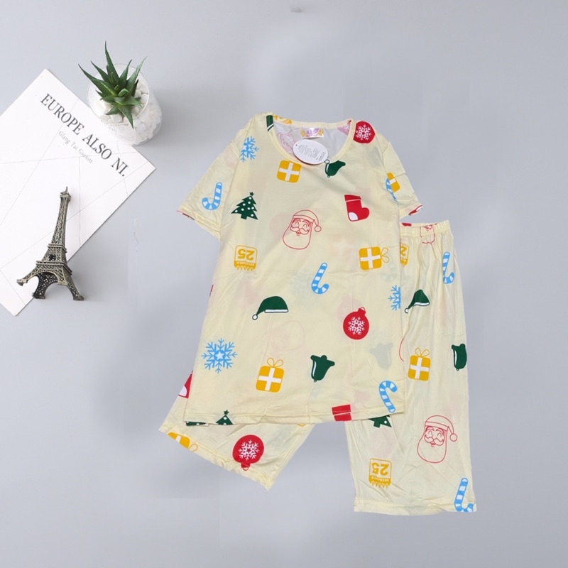 Bộ mặc nhà dễ thương, đồ ngủ tay cộc quần lửng, bộ thun QC hàng loại 1 thun co giãn 4 chiều mịn mát, freeship extra