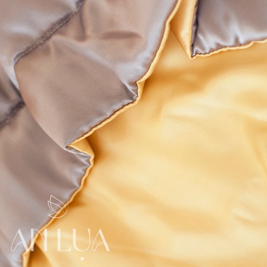 Bộ chăn drap 5 món An Lụa - Vàng + xám tro - vải lụa mịn mát và thân thiện cho da