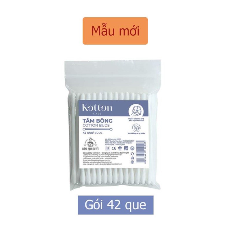 Tăm bông Bông Bạch Tuyết (Người lớn) - Gói 42 que đầu tròn (lấy ráy, ngoáy tai, vệ sinh rốn, mắt, mũi, trang điểm)