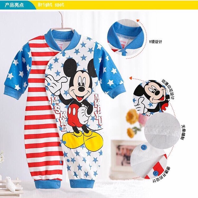 Bộ bé trai body micky xanh