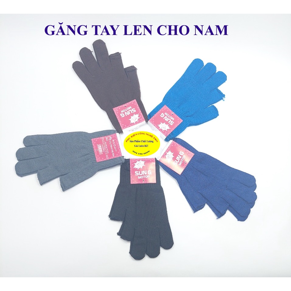 Găng tay len Bao tay len cho Nam Hở 2 ngón SUN G Motor Size L Giữ ấm Chống nắng Chống bụi Bảo vệ da tay Sản xuất tại VN