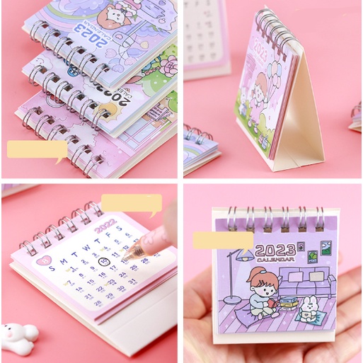 Lịch để bàn mini mèo hoa anh đào động vật cô gái L7